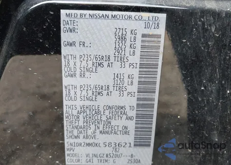 2019 Nissan Pathfinder Sl z USA, uszkodzony, nr VIN 5N1DR2MM0KC583621